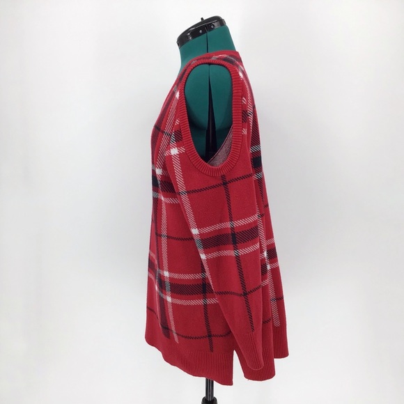 Love & Legend Red Tartan Cold Shoulder Sweater, 0X - Picture 4 of 16